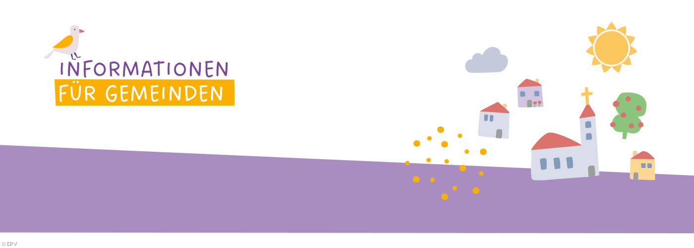Illustration eines Dorfes mit einer Gemeinde